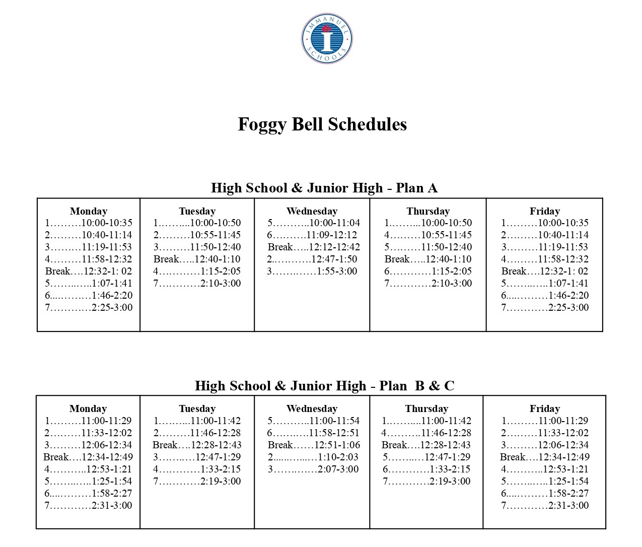 Foggy Day Information Immanuel Schools